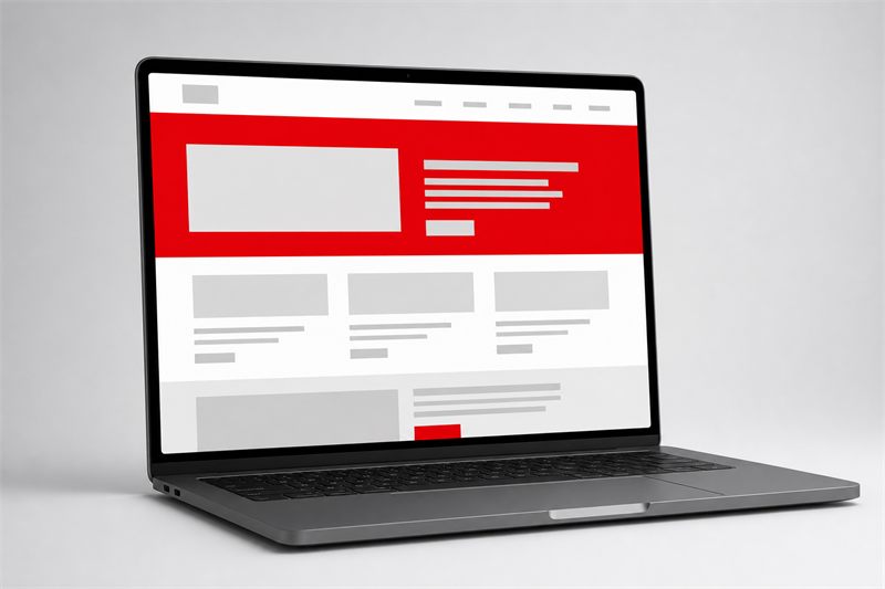 コーポレートサイトを表示したノートパソコンのモックアップ