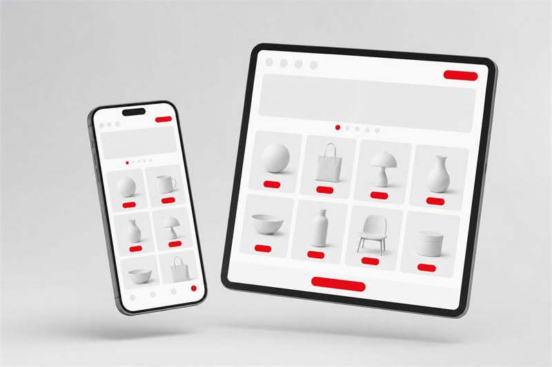 オンラインストアを表示したスマートフォンとタブレットのモックアップ