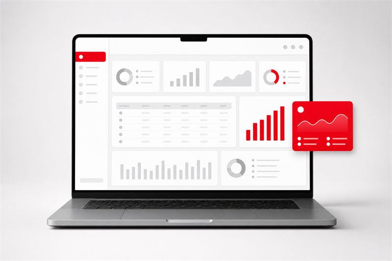 管理画面ダッシュボードを表示したノートパソコンのモックアップ
